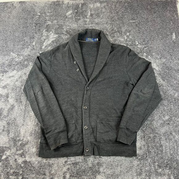 Polo Ralph Lauren Shawl Collar Button Front Cardigan Heather Gray Men's M Cotton - Picture 1 of 13